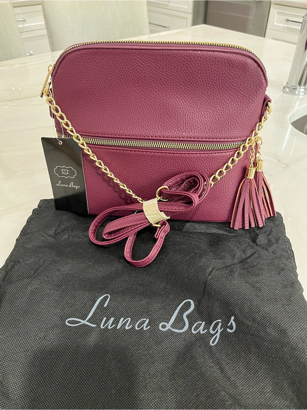 NWT Women's Luna Crossbody Bag in Plum with Gold Chain